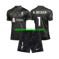 Camisola Liverpool Alisson Becker 1 Guarda-redes Criança Equipamento Primeiro 2024-2025 Manga Curta